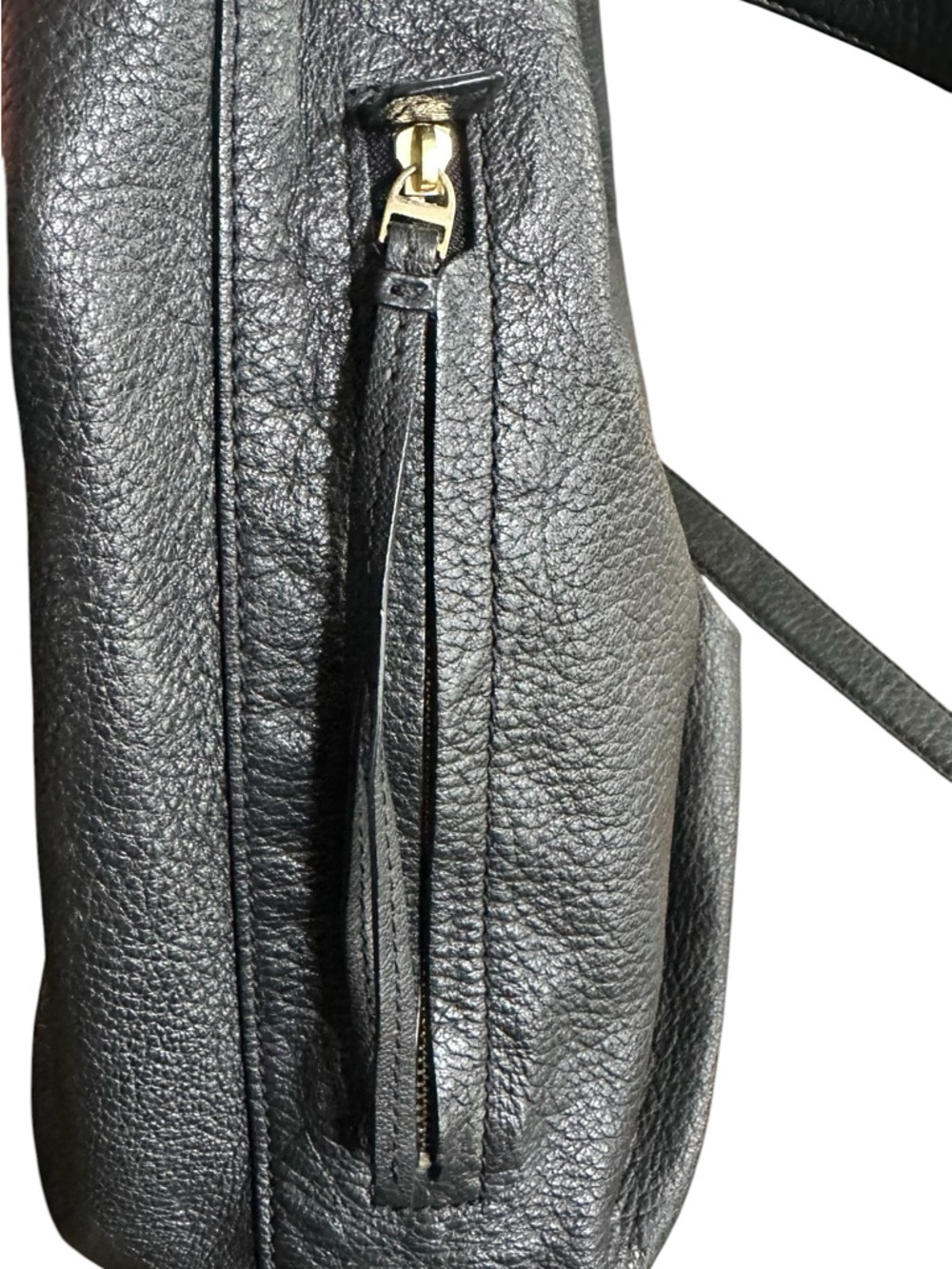 Tory Burch Pebbled Leather Bucket Bag Black Gold Drawstring w Dust Bag EUC - Picture 7 of 15